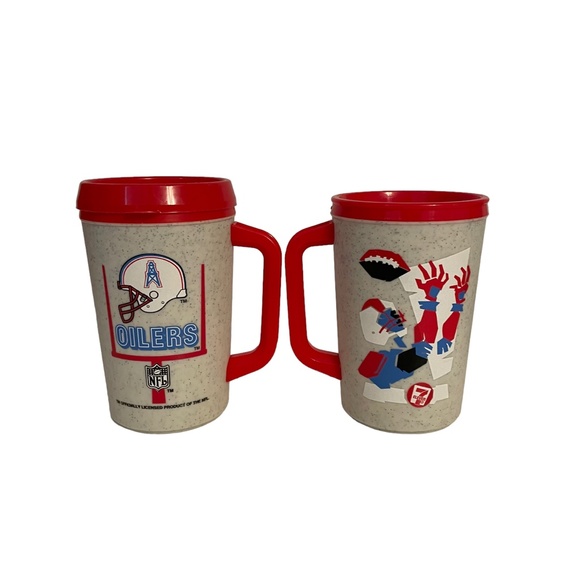 Vintage Aladdin NFL 7-Eleven Houston Oiler Travel Mugs Set of 2 - Picture 2 of 4